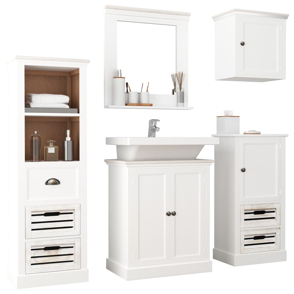 Set Mobili da Bagno 5 pz in Legno Massello Bianco - homemem39