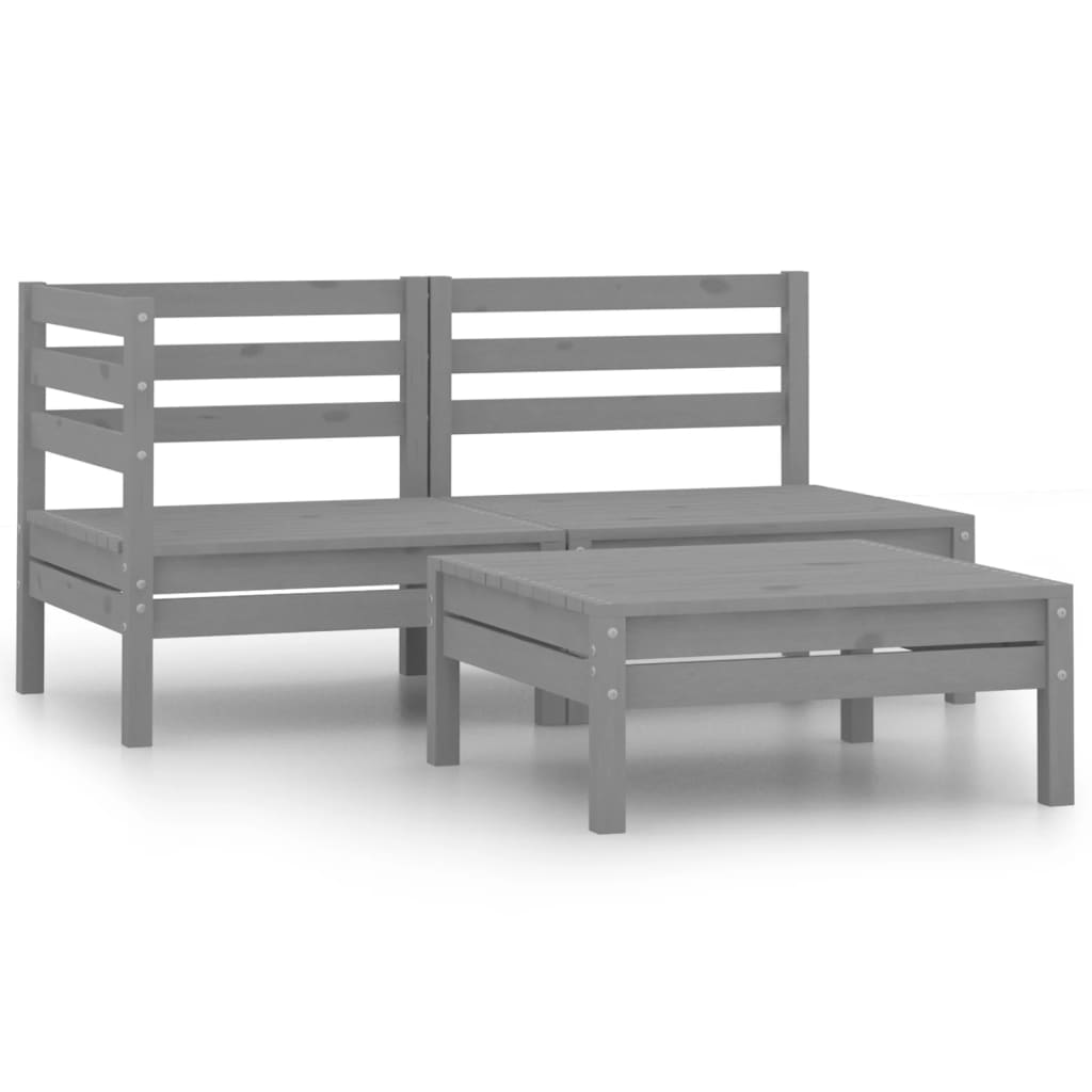 Set Divani da Giardino 3 pz in Legno Massello di Pino Grigio - homemem39