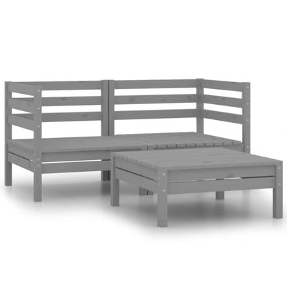 Set Divani da Giardino 3 pz in Legno Massello di Pino Grigio - homemem39