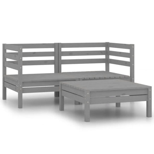 Set Divani da Giardino 3 pz in Legno Massello di Pino Grigio - homemem39