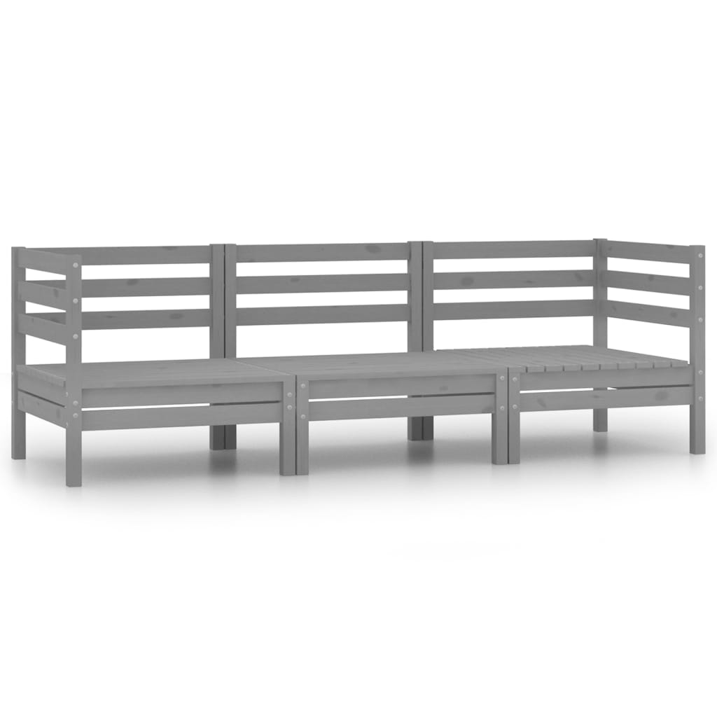 Set Divani da Giardino 3 pz Grigio in Legno Massello di Pino - homemem39