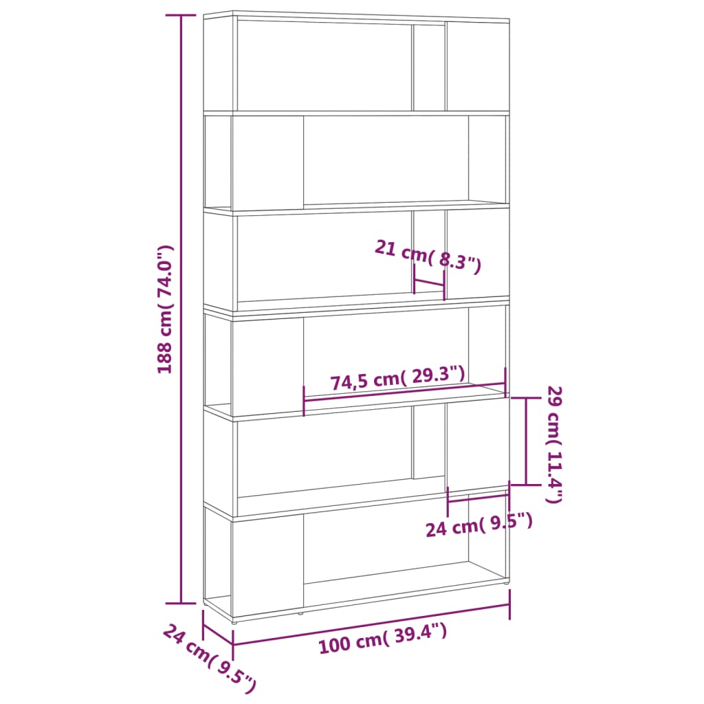 Libreria/Divisorio Grigio Cemento 100x24x188 cm - homemem39