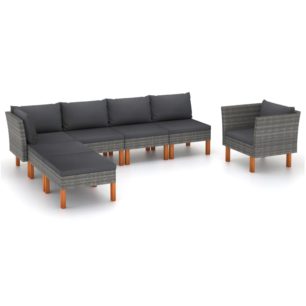 Set Divani da Giardino 7pz Polyrattan Legno di Eucalipto Grigio - homemem39