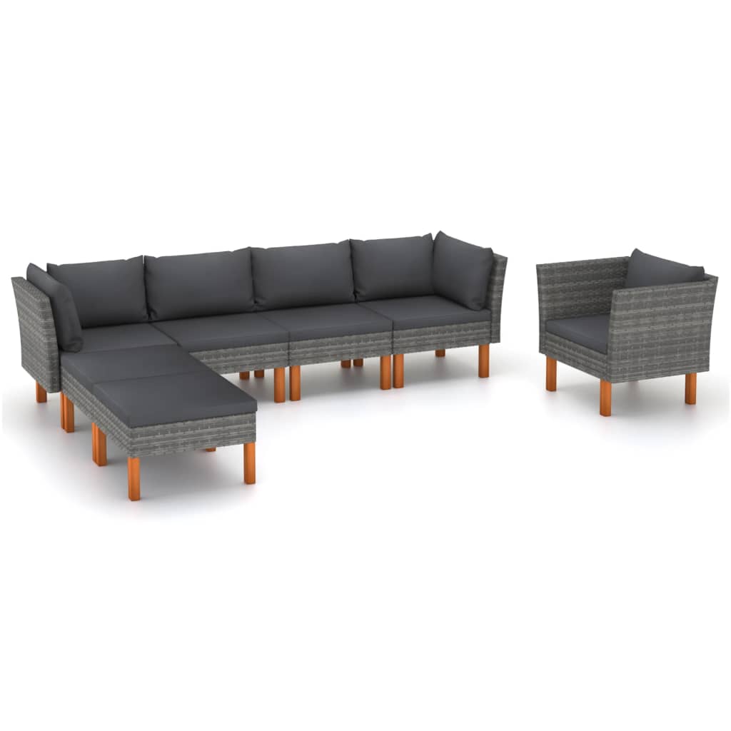 Set Divani da Giardino 7pz Polyrattan Legno di Eucalipto Grigio - homemem39