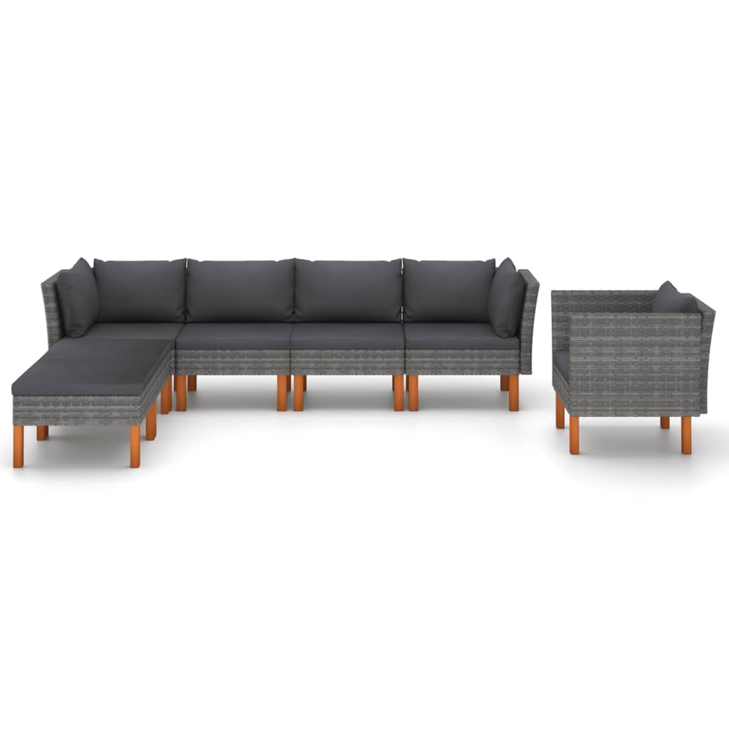 Set Divani da Giardino 7pz Polyrattan Legno di Eucalipto Grigio - homemem39