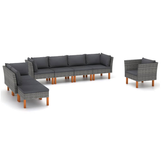 Set Divani da Giardino 8pz Polyrattan Legno di Eucalipto Grigio - homemem39