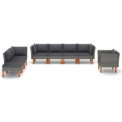 Set Divani da Giardino 8pz Polyrattan Legno di Eucalipto Grigio - homemem39