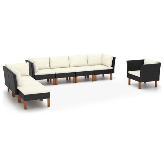 Set Divani da Giardino 8pz Polyrattan Legno di Eucalipto Nero - homemem39