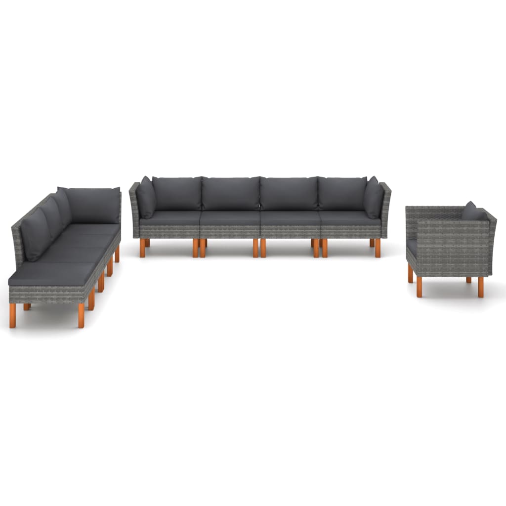 Set Divani da Giardino 9pz Polyrattan Legno di Eucalipto Grigio - homemem39