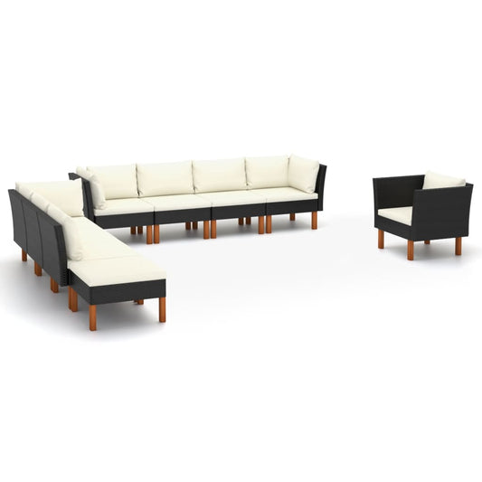 Set Divani da Giardino 9pz Polyrattan Legno di Eucalipto Nero - homemem39