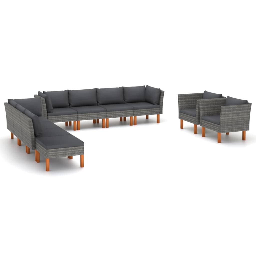 Set Divani Giardino 10pz Polyrattan Legno di Eucalipto Grigio - homemem39