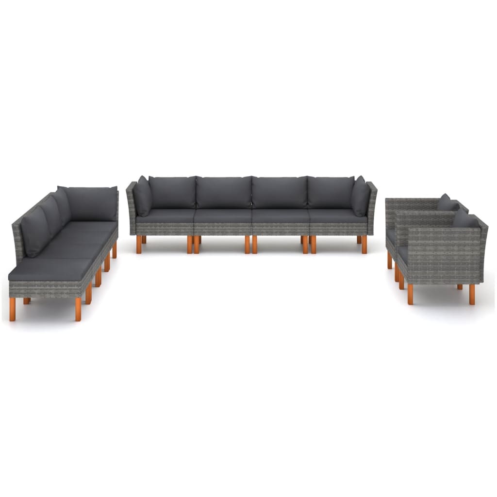 Set Divani Giardino 10pz Polyrattan Legno di Eucalipto Grigio - homemem39