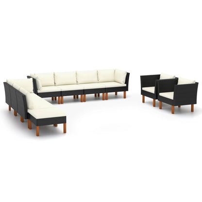 Set Divani da Giardino 10 pz Polyrattan Legno di Eucalipto Nero - homemem39