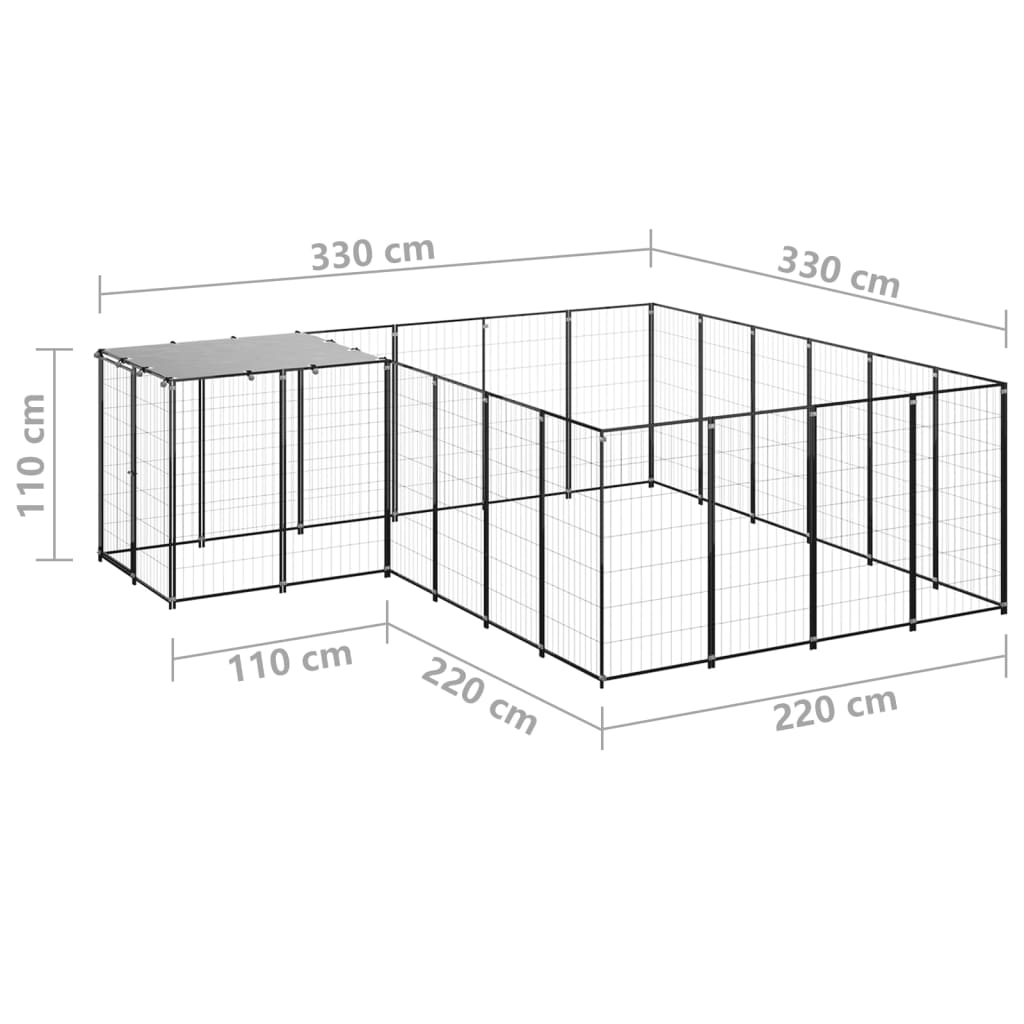 Gabbia per Cani Nera 8,47 m² in Acciaio - homemem39