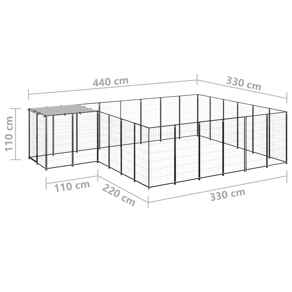 Gabbia per Cani Nera 12,1 m² in Acciaio - homemem39