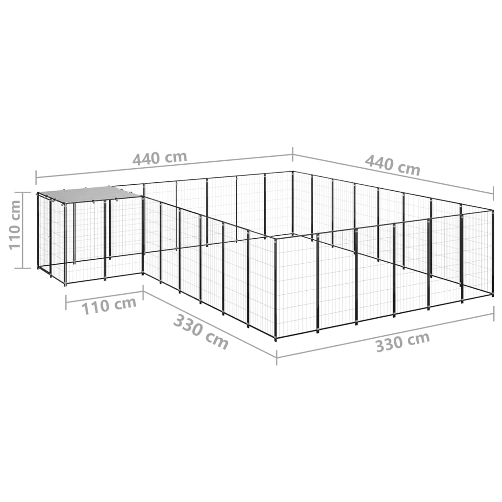 Gabbia per Cani Nera 15,73 m² in Acciaio - homemem39