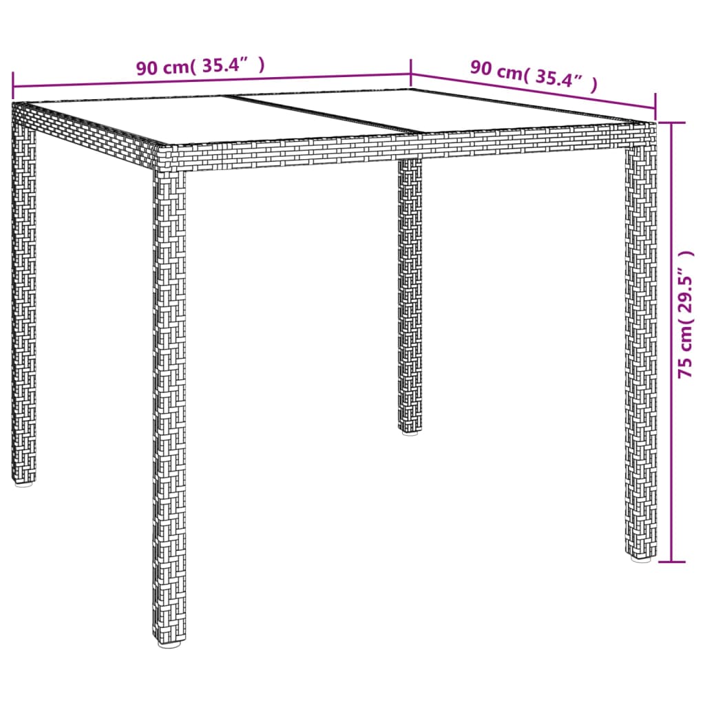 Tavolo Giardino 90x90x75cm Vetro Temperato e Polyrattan Marrone - homemem39