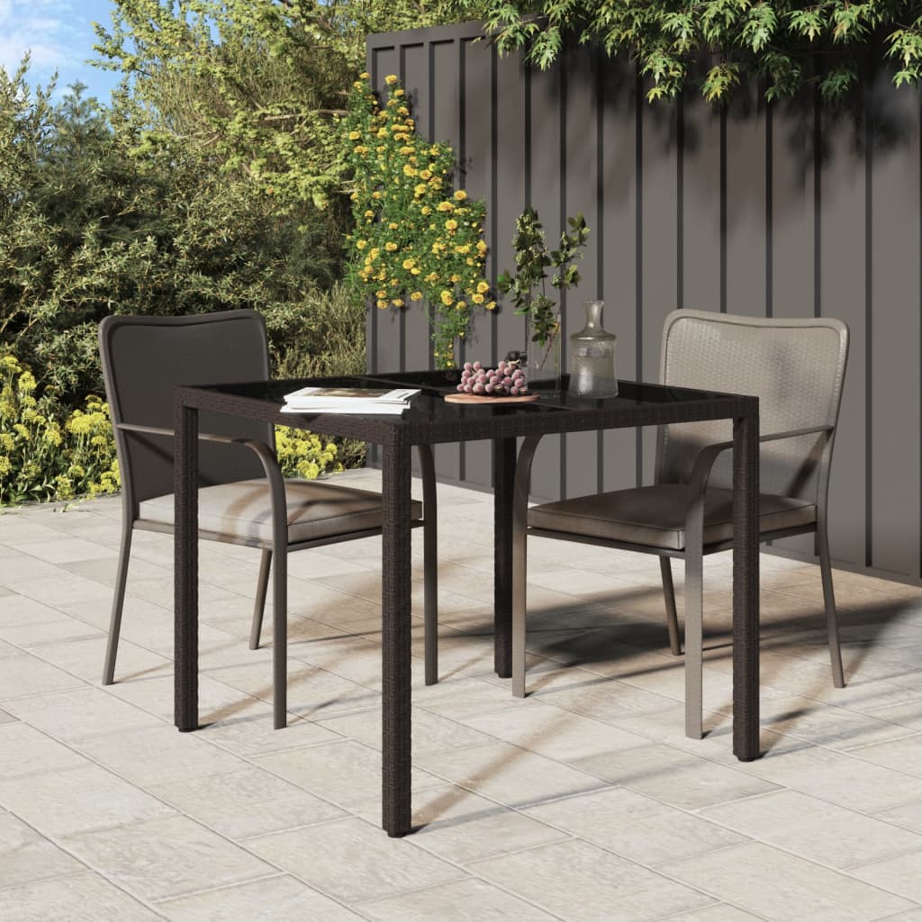 Tavolo Giardino 90x90x75cm Vetro Temperato e Polyrattan Marrone - homemem39