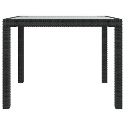 Tavolo Giardino 90x90x75 cm Vetro Temperato e Polyrattan Nero - homemem39