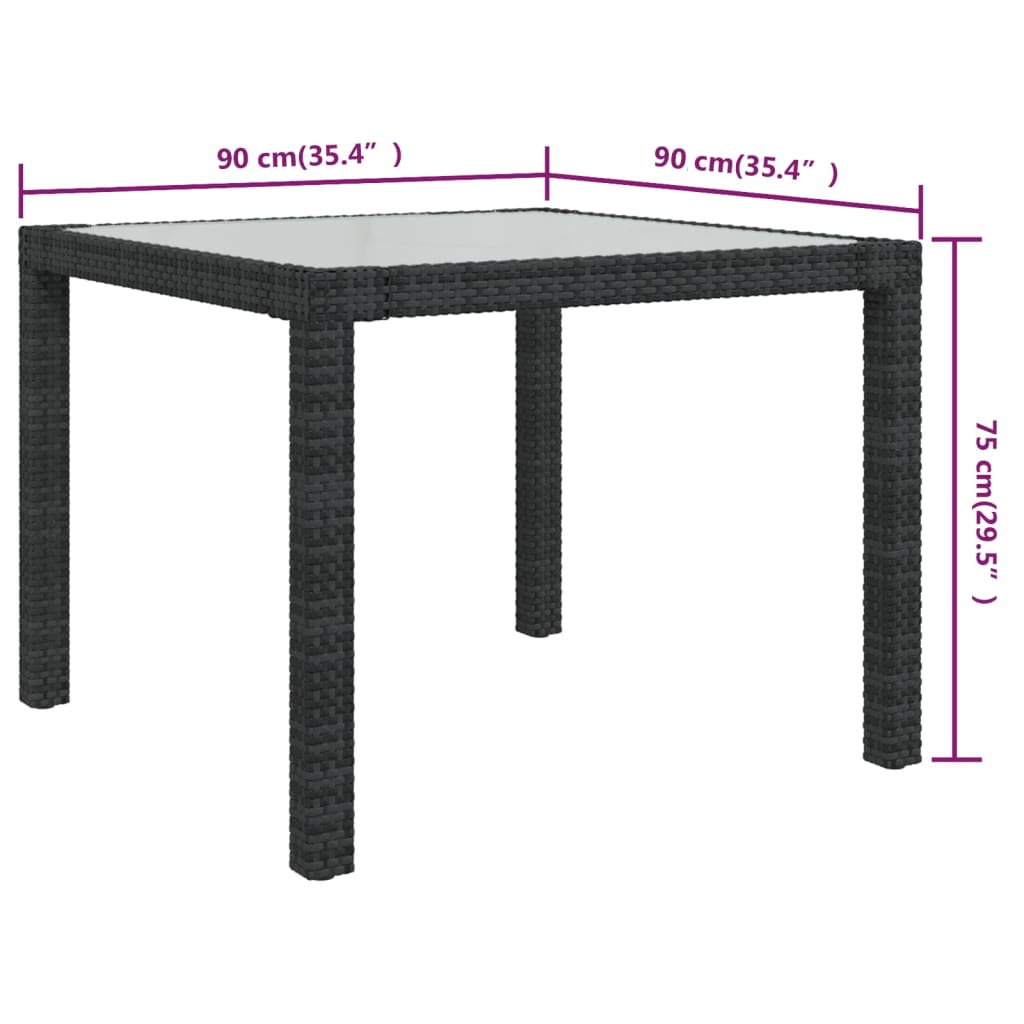 Tavolo Giardino 90x90x75 cm Vetro Temperato e Polyrattan Nero - homemem39