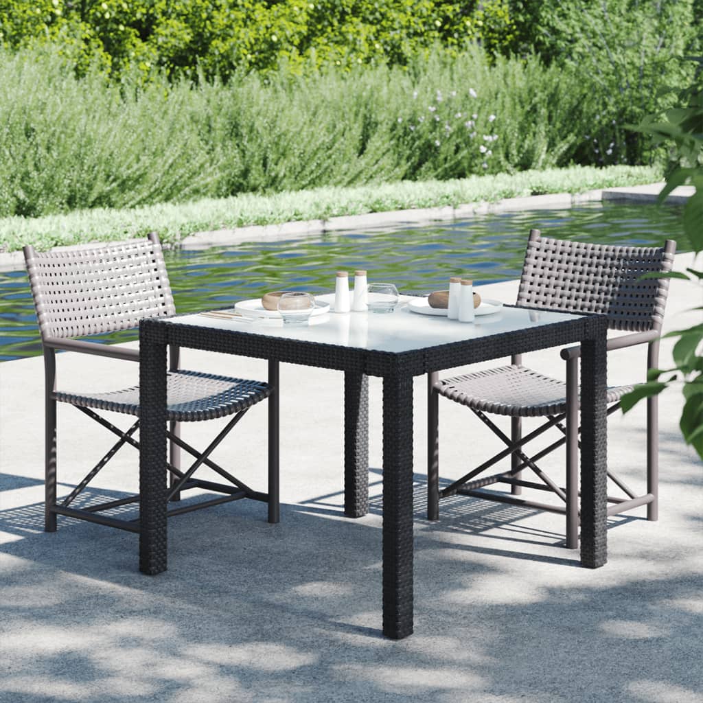 Tavolo Giardino 90x90x75 cm Vetro Temperato e Polyrattan Nero - homemem39