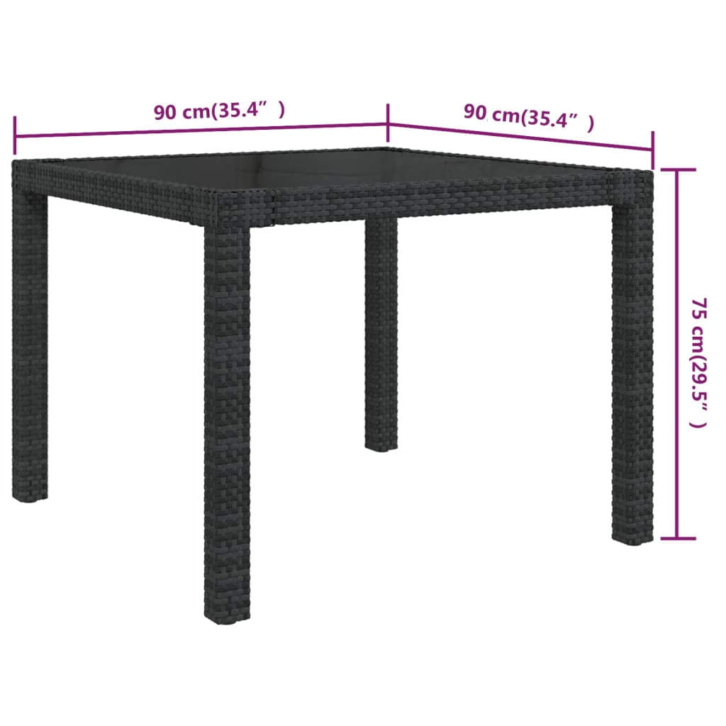 Tavolo Giardino 90x90x75 cm Vetro Temperato e Polyrattan Nero - homemem39