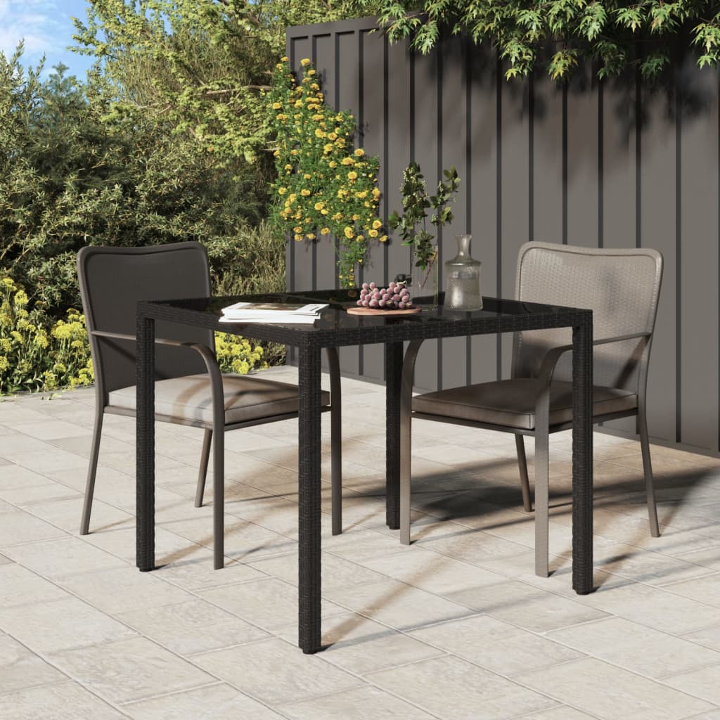 Tavolo Giardino 90x90x75 cm Vetro Temperato e Polyrattan Nero - homemem39