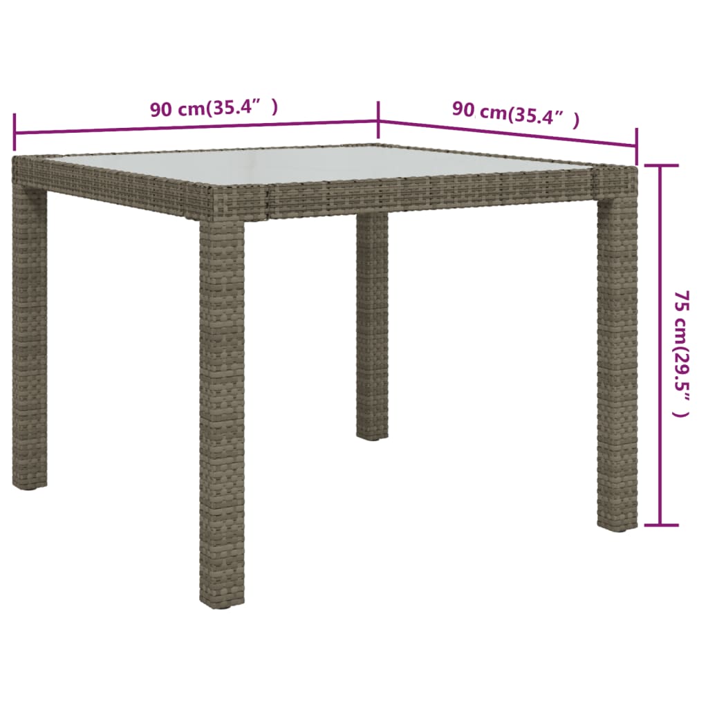 Tavolo Giardino 90x90x75cm Vetro Temperato e Polyrattan Grigio - homemem39