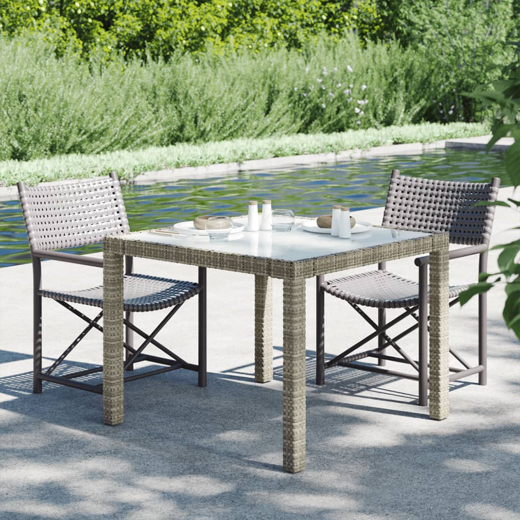 Tavolo Giardino 90x90x75cm Vetro Temperato e Polyrattan Grigio - homemem39