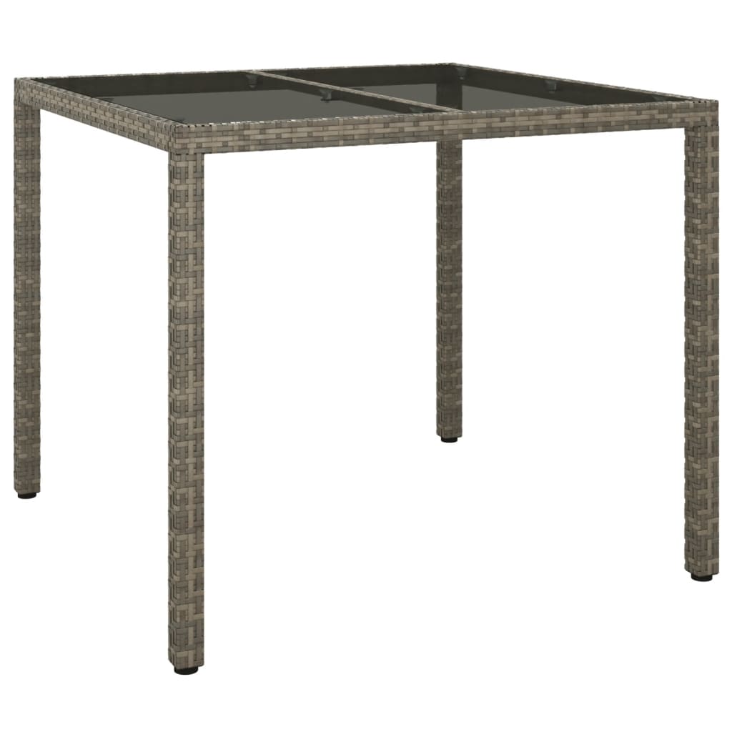 Tavolo Giardino 90x90x75 cm Vetro Temperato e Polyrattan Grigio - homemem39