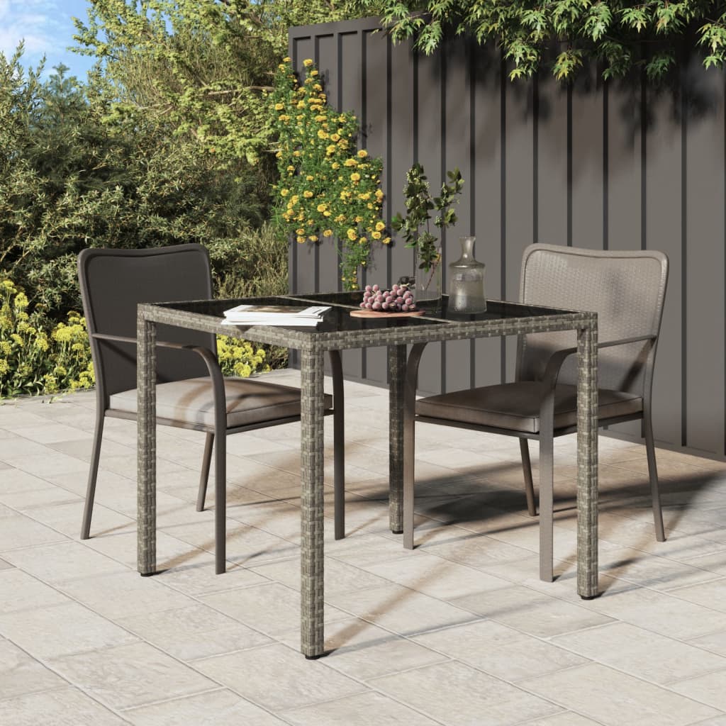 Tavolo Giardino 90x90x75 cm Vetro Temperato e Polyrattan Grigio - homemem39