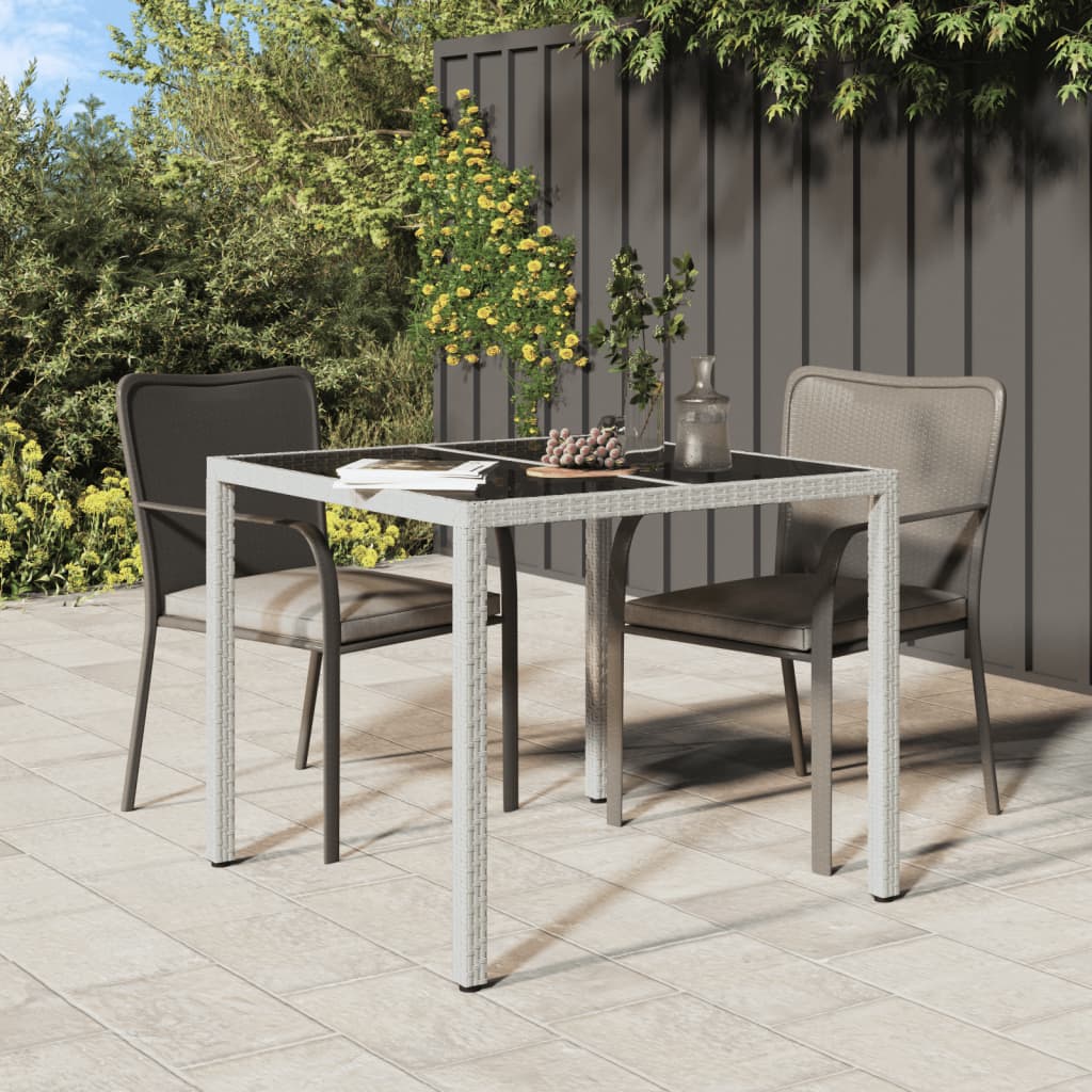 Tavolo Giardino 90x90x75 cm Vetro Temperato e Polyrattan Bianco - homemem39