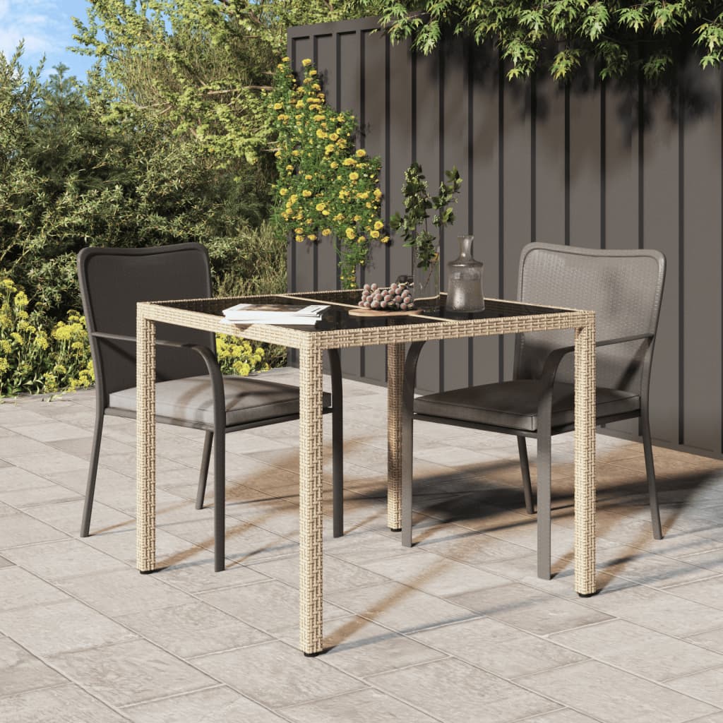 Tavolo Giardino 90x90x75 cm Vetro Temperato e Polyrattan Beige - homemem39