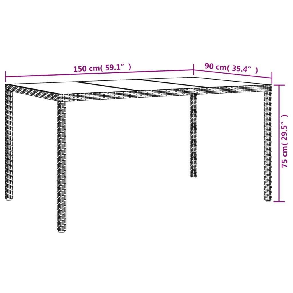 Tavolo Giardino 150x90x75cm Vetro Temperato Polyrattan Marrone - homemem39