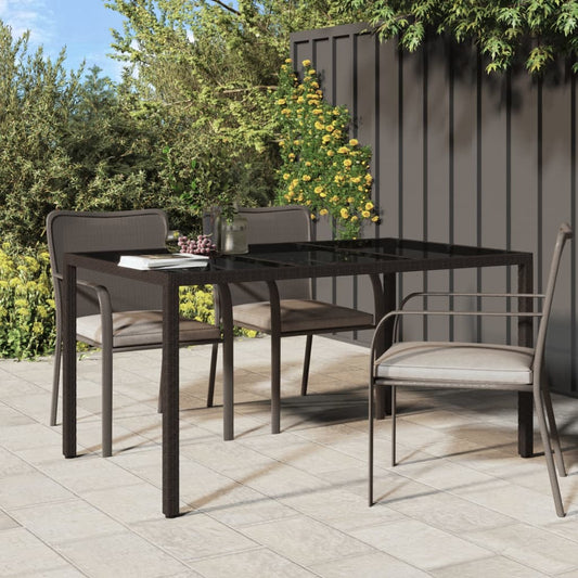 Tavolo Giardino 150x90x75cm Vetro Temperato Polyrattan Marrone - homemem39