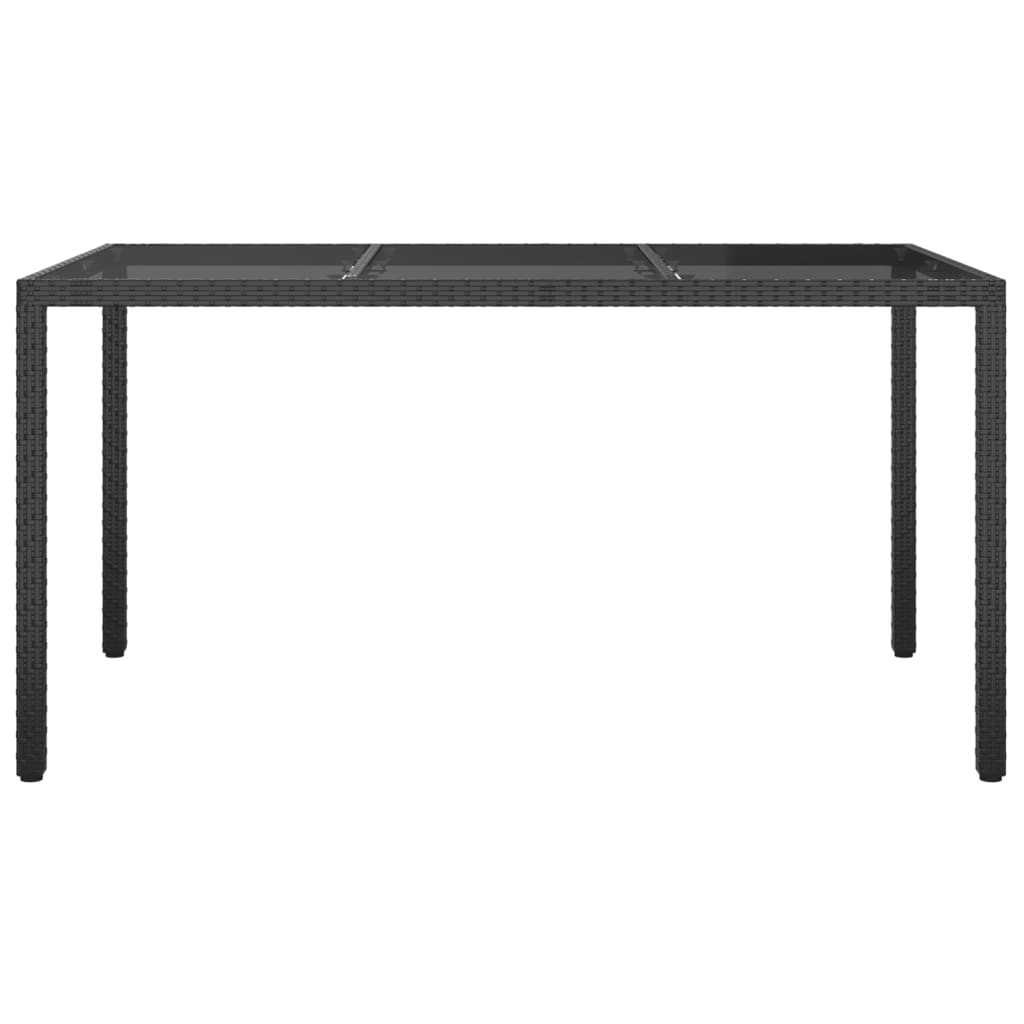 Tavolo Giardino 150x90x75 cm Vetro Temperato e Polyrattan Nero - homemem39