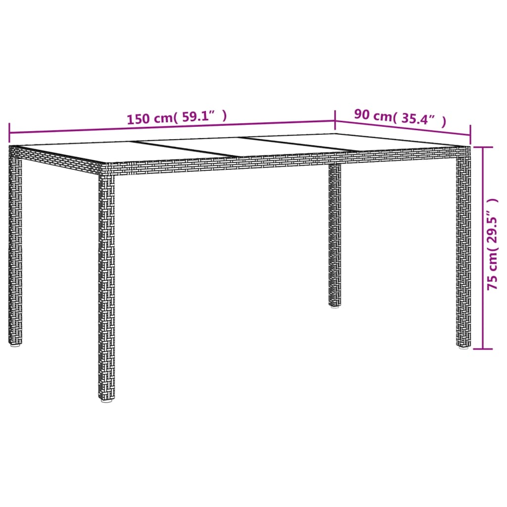 Tavolo Giardino 150x90x75 cm Vetro Temperato e Polyrattan Nero - homemem39