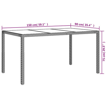 Tavolo Giardino 150x90x75 cm Vetro Temperato e Polyrattan Nero - homemem39