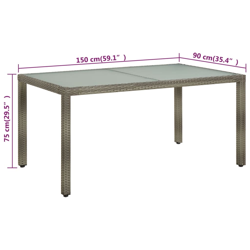 Tavolo Giardino 150x90x75cm Vetro Temperato e Polyrattan Grigio - homemem39