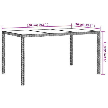 Tavolo Giardino 150x90x75cm Vetro Temperato e Polyrattan Grigio - homemem39