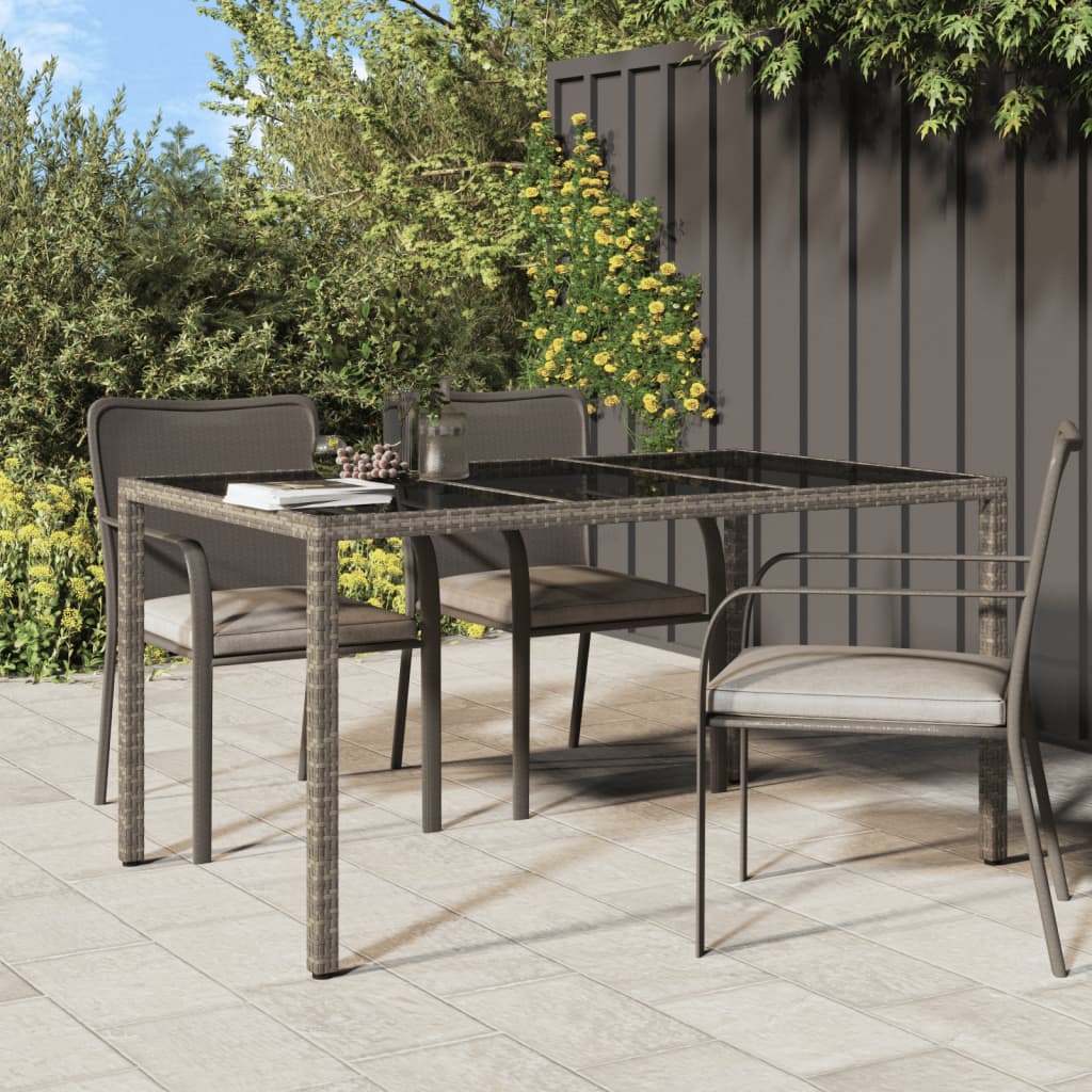 Tavolo Giardino 150x90x75cm Vetro Temperato e Polyrattan Grigio - homemem39