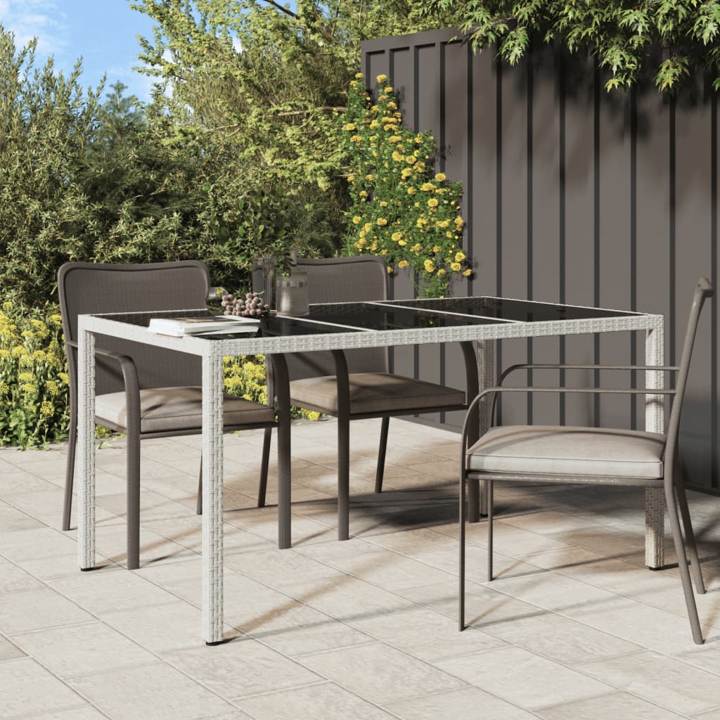 Tavolo Giardino 150x90x75cm Vetro Temperato Polyrattan Bianco - homemem39