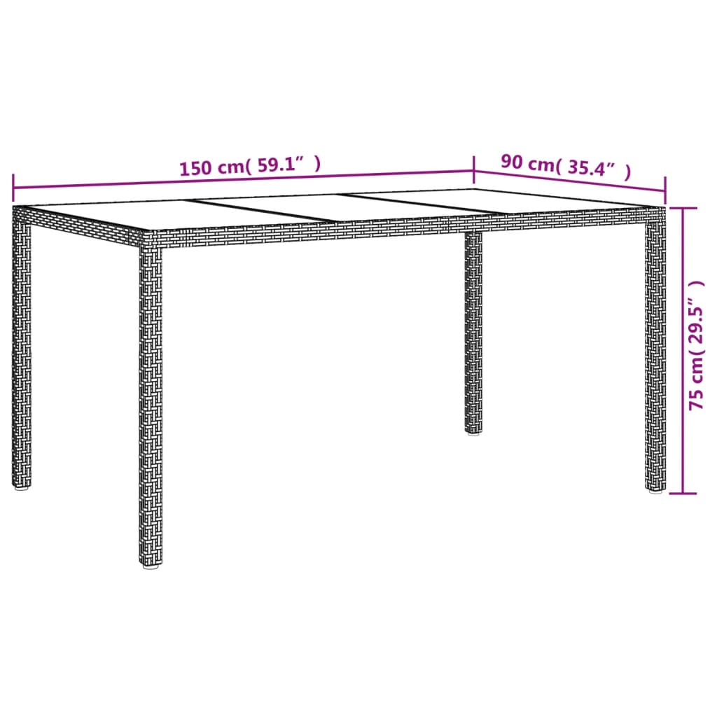 Tavolo Giardino 150x90x75cm Vetro Temperato Polyrattan Beige - homemem39