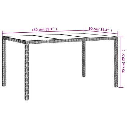 Tavolo Giardino 150x90x75cm Vetro Temperato Polyrattan Beige - homemem39