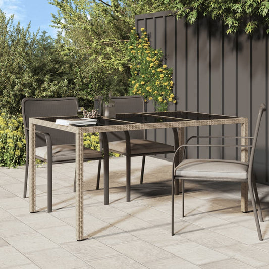 Tavolo Giardino 150x90x75cm Vetro Temperato Polyrattan Beige - homemem39