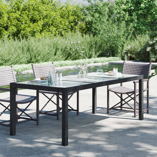 Tavolo Giardino Nero 190x90x75 cm Vetro Temperato e Polyrattan - homemem39