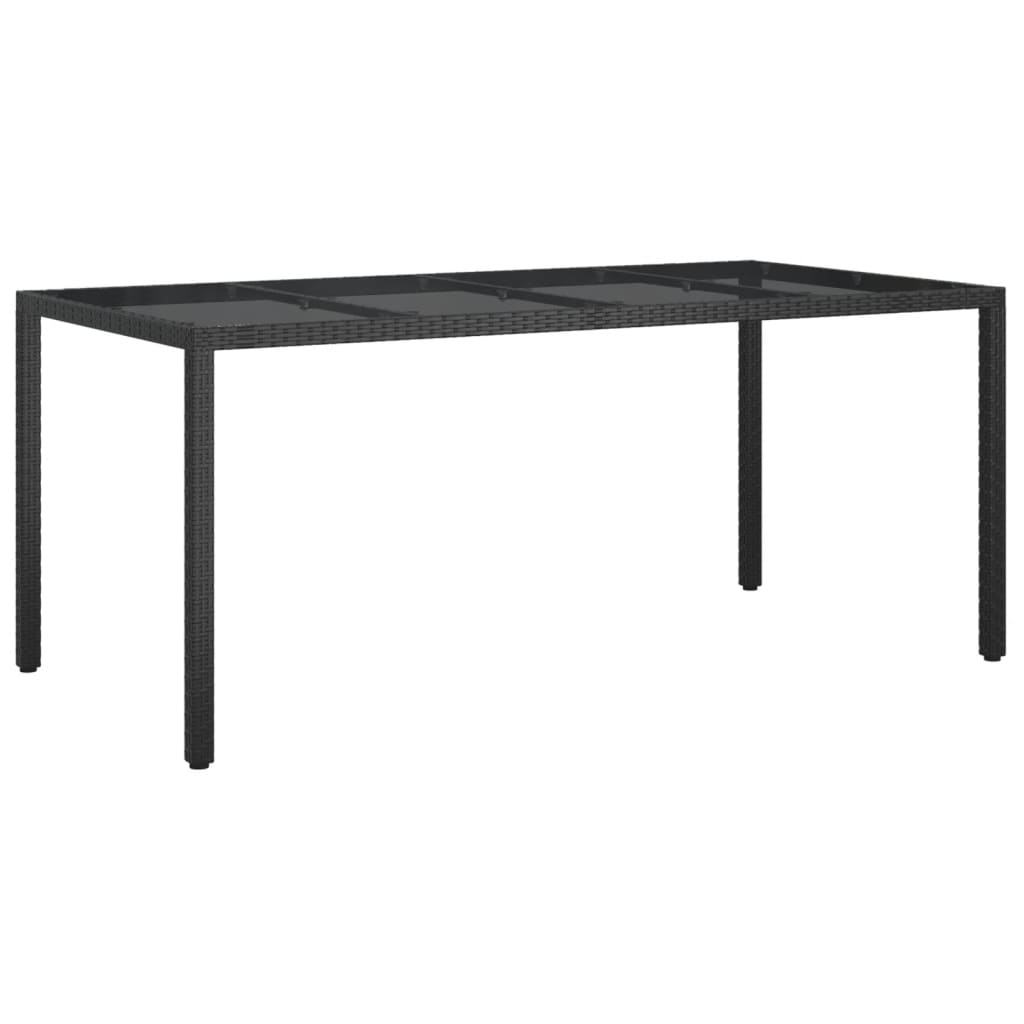 Tavolo Giardino Nero 190x90x75 cm Vetro Temperato Polyrattan - homemem39