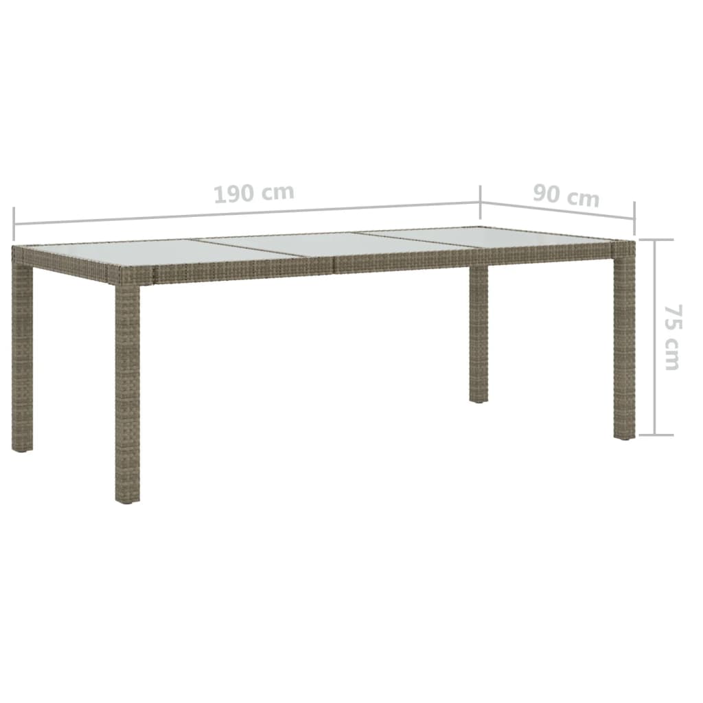 Tavolo Giardino Grigio 190x90x75 cm Vetro Temperato Polyrattan - homemem39