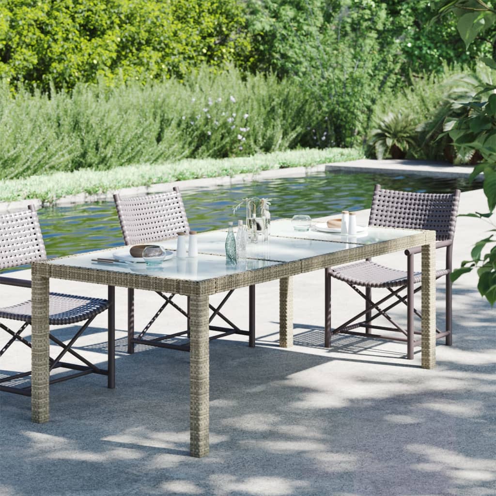 Tavolo Giardino Grigio 190x90x75 cm Vetro Temperato Polyrattan - homemem39