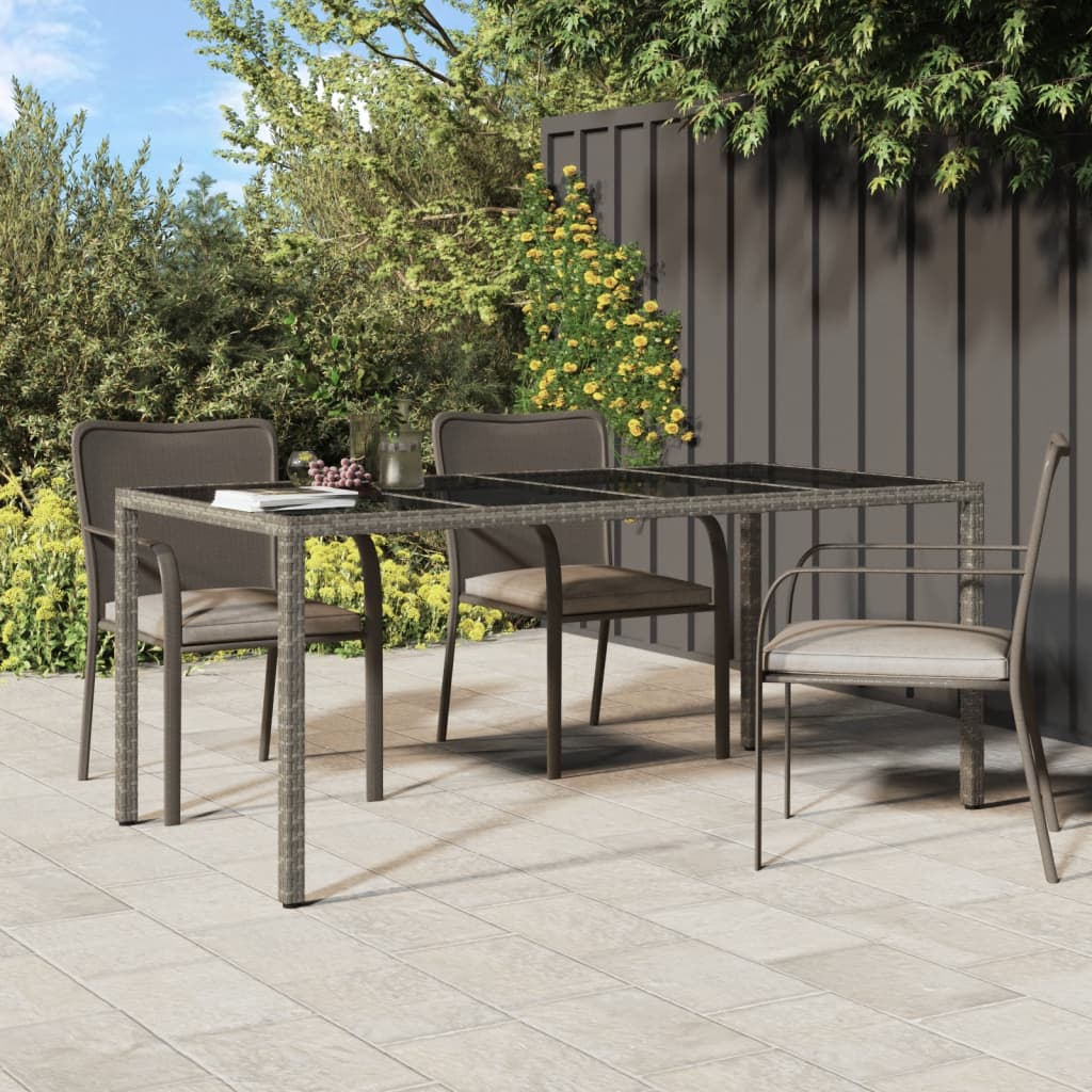 Tavolo Giardino Grigio 190x90x75 cm Vetro Temperato Polyrattan - homemem39